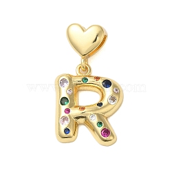 Rack Plating Brass Micro Pave Clear Cubic Zirconia Perdants, Cadmium Free & Lead Free, Long-Lasting Plated, Real 18K Gold Plated, Letter R, 32mm, Pendant: 21x17x4mm, Hole: 6x3mm(KK-C067-12G-R)