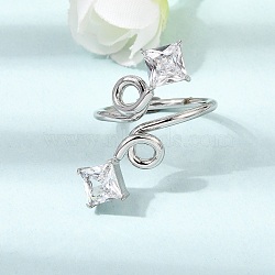 316L Stainless Steel Cubic Zirconia Cuff Open Rings, Square, Stainless Steel Color, 17mm(SA-CBAB122-07P-02)