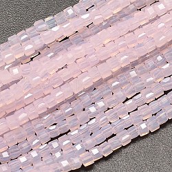 Faceted Cube Imitation Jade Glass Beads Strands, Pink, 2x2x2mm, Hole: 0.5mm, about 200pcs/strand, 15.7 inch(X-EGLA-J133-A02)