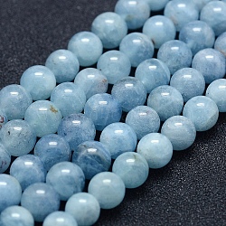 Natural Aquamarine Beads Strands, Grade AB+, Round, 6mm, Hole: 1mm, about 67pcs/strand, 15.7 inch(40cm)(G-P342-10A-6mm-AB+)