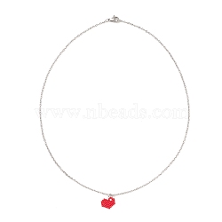 Glass Seed Heart Pendant Necklaces, 304 Stainless Steel Necklace, Red, 17.80 inch(45.2cm)(NJEW-MZ00020-02)