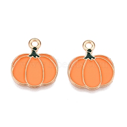 Thanksgiving Day Theme Alloy Enamel Pendants, Light Gold, Lead Free & Cadmium Free, Pumpkin, 18x15.5x1mm(ENAM-T020-35N)