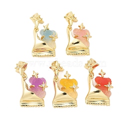 Brass Micro Pave Cubic Zirconia Pendants, with Resin, Little Bear and The Star, Real 18K Gold Plated, Mixed Color, 30mm, Hole: 4mm(KK-S507-13E)