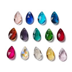 Glass Pendants, Crystal Suncatcher, Faceted, teardrop, Mixed Color, Size: about 13mm wide, 22mm long, 8mm thick, hole: 0.8mm(GLAA-22X13)