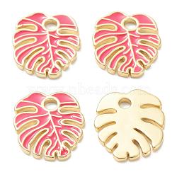 Brass Enamel Pendants, Real 18K Gold Plated, Long-Lasting Plated, Leaf, Pale Violet Red, 18x16x1.5mm, Hole: 2.5mm(KK-A153-07G-F)
