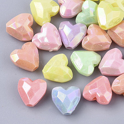 Opaque Acrylic Beads, AB Color Plated, Faceted, Heart, Mixed Color, 13x13x7.5mm, Hole: 2.5mm(X-MACR-S299-005)