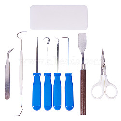 Jewelry Making Tool Sets, with Plastic Handle Stainless Steel Sharp Scissors, Plastic Scraper Tool, Beading Tweezers, Double Head Needle Crochet, Shovel and O-Ring Oil Seal Removal Tools Set, Mixed Color(TOOL-BC0003-09)