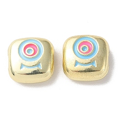 Eco-Friendly Alloy Enamel Beads, Square with Eye, Golden, 10x10x4mm, Hole: 1.8mm(PALLOY-M215-07G)