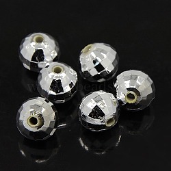 Faceted Round Plated Acrylic Beads, Silver Plated, 12mm, Hole: 2mm, about 550pcs/pound(PACR-L001-12mm-S)