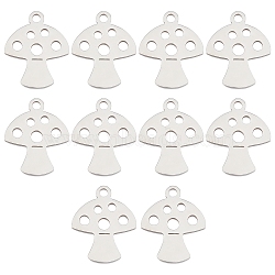 DICOSMETIC 10Pcs 201 Stainless Steel Charms, Mushroom, Stainless Steel Color, 14x12x1mm, Hole: 1.5mm(STAS-DC0009-51)