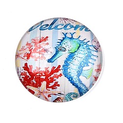 Glass Cabochons, Half Round with Ocean Theme, Colorful, Sea Horse, 34.5x9.5mm(GGLA-T004-11O)