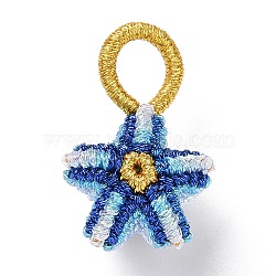 Woven Cotton Rope Pendant, Pentacle, Dark Blue, 20x12.5x9.5~11mm, Hole: 6x5.5mm(FIND-H033-01B)