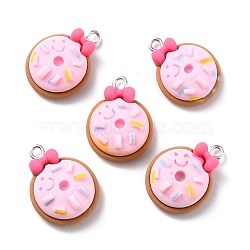 Resin Pendants, with Platinum Iron Peg Bail, Donut and Bowknot, Pearl Pink, 23.5x17.5x7.5mm, Hole: 2mm(RESI-C002-02)