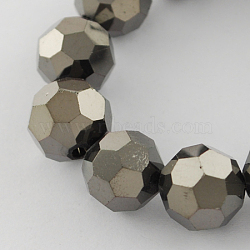 Electroplate Glass Bead Strands, Faceted, Round, Black Plated, 8x7mm, Hole: 1mm, about 64~67pcs/strand, 18.50~19.69 inch(47~50cm)(EGLA-R042-8mm-05)