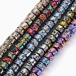 Electroplated Natural Lava Rock Beads Strands, Flat Round/Disc, Heishi Beads, Bumpy, Mixed Color, 4x3mm, Hole: 1mm, about 134pcs/strand, 15.55''(39.5cm)(G-T114-68)