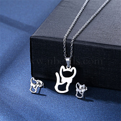 304 Stainless Steel Pendant Necklace & Stud Earring, Stainless Steel Color, Cat Shape, 450mm(FS-WGC30A7-16)
