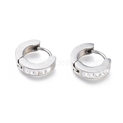304 Stainless Steel Huggie Hoop Earrings, with Polymer Clay Rhinestone, Ring, Stainless Steel Color, 10.5x12x3mm, Pin: 1mm(EJEW-O087-14P)