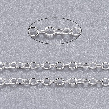 Brass Cable Chains, Soldered, Long-Lasting Plated, Cadmium Free & Nickel Free & Lead Free, Silver Color Plated, 2x1.5x0.35mm