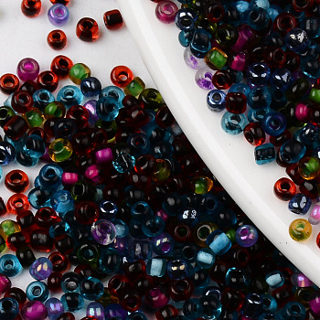 8/0 Glass Seed Beads, Round Hole, Round, Transparent Inside Colours Rainbow & Luster, Mixed Color, 8/0, 3~3.5x2~3mm, Hole: 0.8mm, about 15000pcs/bag, about 450g/bag