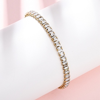 304 Stainless Steel Pave Clear Cubic Zirconia Tennis Bracelets, 201 Stainless Steel Box Chain Slider Bracelets for Women, Real 18K Gold Plated, Ion Plating(IP), Rectangle, 1/4 inch(0.5cm), Inner Diameter: 2~2-7/8 inch(5.1~7.2cm)