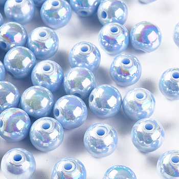 Opaque Acrylic Beads, AB Color Plated, Round, Light Sky Blue, 10x9mm, Hole: 2mm, about 940pcs/500g