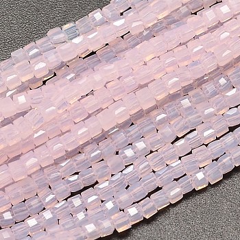 Faceted Cube Imitation Jade Glass Beads Strands, Pink, 2x2x2mm, Hole: 0.5mm, about 200pcs/strand, 15.7 inch