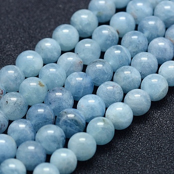 Natural Aquamarine Beads Strands, Grade AB+, Round, 6mm, Hole: 1mm, about 67pcs/strand, 15.7 inch(40cm)