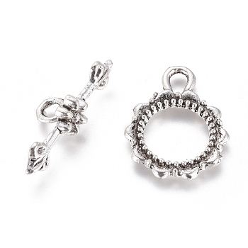 Tibetan Style Alloy Toggle Clasps, Flower, Antique Silver, Flower: 20.5x16x2mm, Hole: 2.5x4mm, Bar: 23.5x6x8mm, Hole: 2.5mm