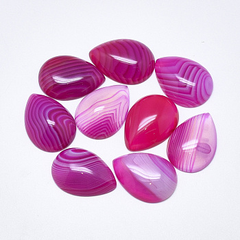 Natural Banded Agate/Striped Agate Cabochons, Dyed, Teardrop, Magenta, 25x18x6~7mm