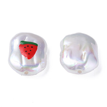 ABS Plastic Imitation Pearl Beads, with Enamel, Oval with Watermelon, Red, 21x15x7mm, Hole: 1.2mm