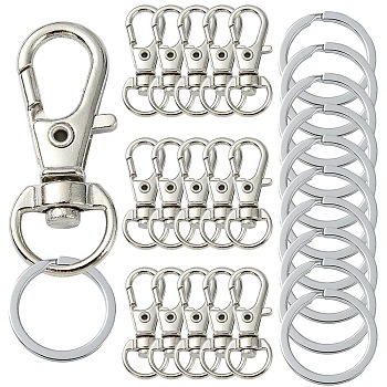 DIY Alloy Swivel Lobster Claw Clasps & Iron Split Key Rings Keychain Finding Kits, Platinum, 21~30.5x11x6mm, Hole: 5x9mm