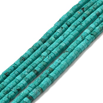 Natural Howlite Beads Strands, Flat Round/Disc, Dyed, Heishi Beads, Turquoise, 4~4.5x2~3mm, Hole: 1mm, about 161~173pcs/strand, 15.47~15.71''(39.3~39.9cm)