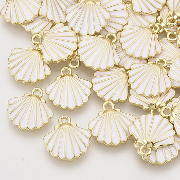 Alloy Enamel Charms, Light Gold, Scallop Shell Shape, Seashell Color, 13x13x2mm, Hole: 1.5mm