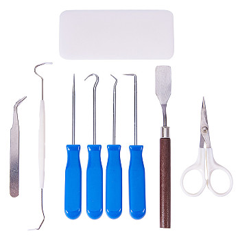 Jewelry Making Tool Sets, with Plastic Handle Stainless Steel Sharp Scissors, Plastic Scraper Tool, Beading Tweezers, Double Head Needle Crochet, Shovel and O-Ring Oil Seal Removal Tools Set, Mixed Color