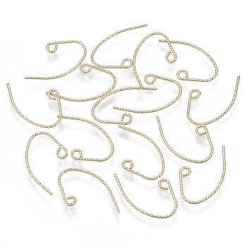 Brass Earring Hooks, Ear Wire, Real 18K Gold Plated, 21~22x13~14mm, Hole: 1.8mm, Pin: 0.7mm