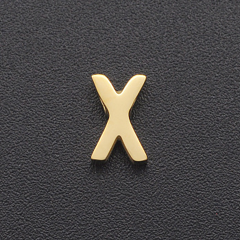 201 Stainless Steel Charms, for Simple Necklaces Making, Laser Cut, Letter, Golden, Letter.X, 7.5x5x3mm, Hole: 1.8mm