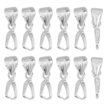 12Pcs 925 Sterling Silver Pendants, Ice Pick & Pinch Bails, with 925 Stamp, Silver, 12mm, Hole: 4mm, Pin: 0.7mm