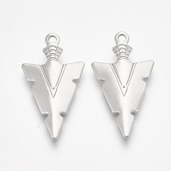 201 Stainless Steel Pointed Pendants, Arrow, Stainless Steel Color, 28.5x15.5x2.5mm, Hole: 1.6mm