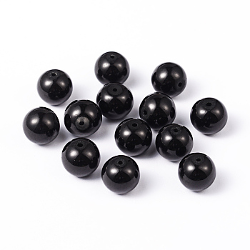 Painted Glass Beads, Baking Paint, Round, Black, 14mm, Hole: 1.3~1.6mm