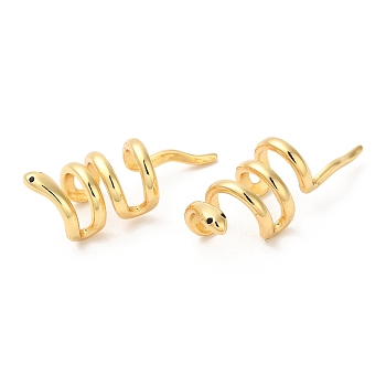 Rack Plating Brass Snake Cuff Earrings with Cubic Zirconia, Lead Free & Cadmium Free, Real 18K Gold Plated, 31x11x9mm