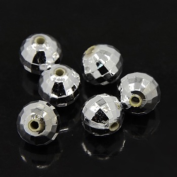 Faceted Round Plated Acrylic Beads, Silver Plated, 12mm, Hole: 2mm, about 550pcs/pound