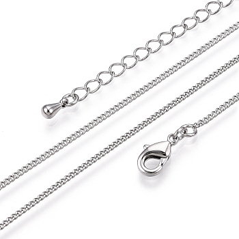 Long-Lasting Plated Brass Curb Chain Necklace for Women, Nickel Free, Real Platinum Plated, 13.78 inch(35cm)