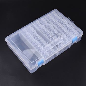 Plastic Bead Containers, Flip Top Bead Storage, For Seed Beads Storage Box, with PP Plastic Packing Box, Rectangle, Clear, 50x27x12mm, Hole: 9x10mm, Packing Box: 31x19.6x6cm, 84pcs containers/packing box