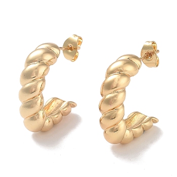 Brass Twist Half Round Stud Earrings, Half Hoop Earrings, Long-Lasting Plated, Golden, 21.5x6.5mm