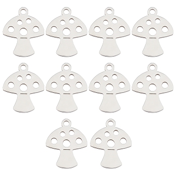 DICOSMETIC 10Pcs 201 Stainless Steel Charms, Mushroom, Stainless Steel Color, 14x12x1mm, Hole: 1.5mm