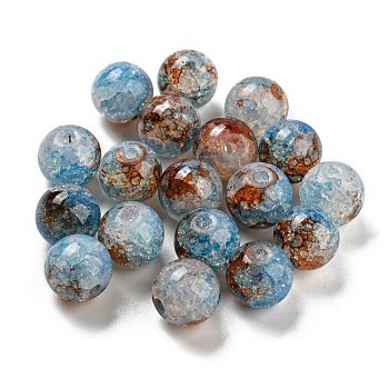 Transparent Spray Painting Crackle Glass Beads, Round, Sky Blue, 10mm, Hole: 1.6mm, 200pcs/bag