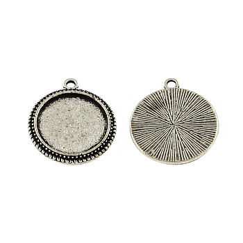 Tibetan Style Zinc Alloy Flat Round Pendant Cabochons Settings, Lead Free & Cadmium Free, Antique Silver, 23x20.3x2mm, Hole: 2mm, Tray: 16mm, about 192pcs/500g