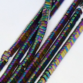 Electroplate Non-magnetic Synthetic Hematite Beads Strands, Triangle, Grade A, Multi-color Plated, 3x3x1mm, Hole: 1mm, about 400pcs/strand, 16 inch