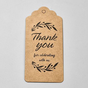 Retro Kraft Paper Thank You Gift Tags, Hange Tags, for Arts and Crafts, Rectangle, Tan, 9.4x4.4x0.03cm