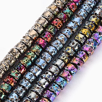 Electroplated Natural Lava Rock Beads Strands, Flat Round/Disc, Heishi Beads, Bumpy, Mixed Color, 4x3mm, Hole: 1mm, about 134pcs/strand, 15.55''(39.5cm)